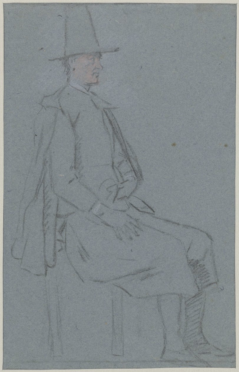 Sittende kvakksalver, profil til høyre, en hånd på låret av Cornelis Troost