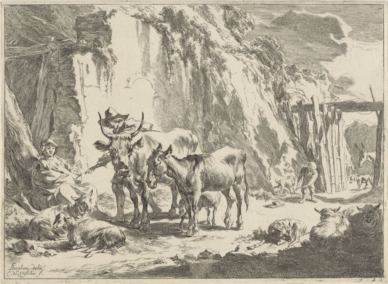 Landskap med en kvinne som mater barnet sitt Landskap (serietittel) av Cornelis Visscher (II)