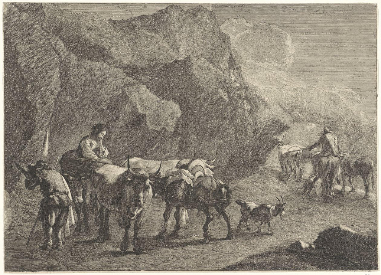 Steinete landskap med gjetere av Cornelis Visscher (II)