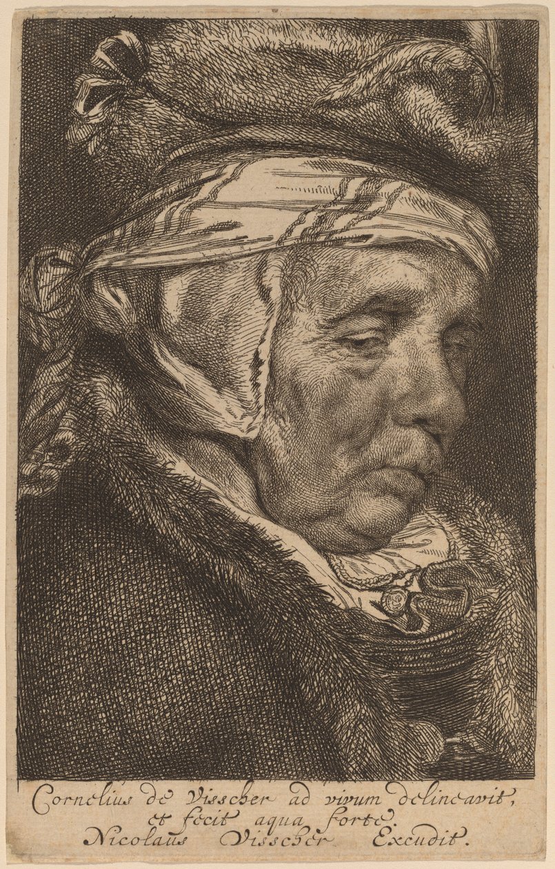Hodet til en gammel kvinne (Visschers mor) av Cornelis Visscher