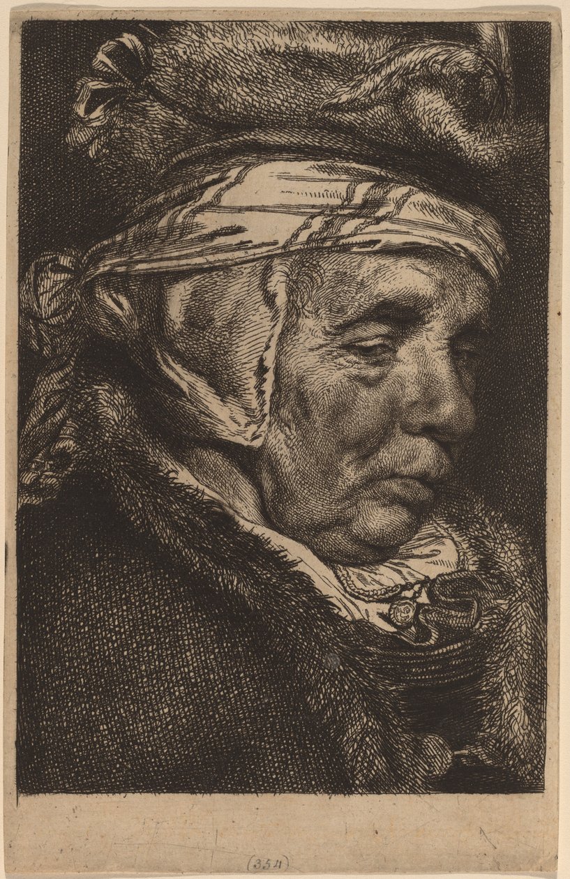 Hodet til en gammel kvinne (Visschers mor) av Cornelis Visscher