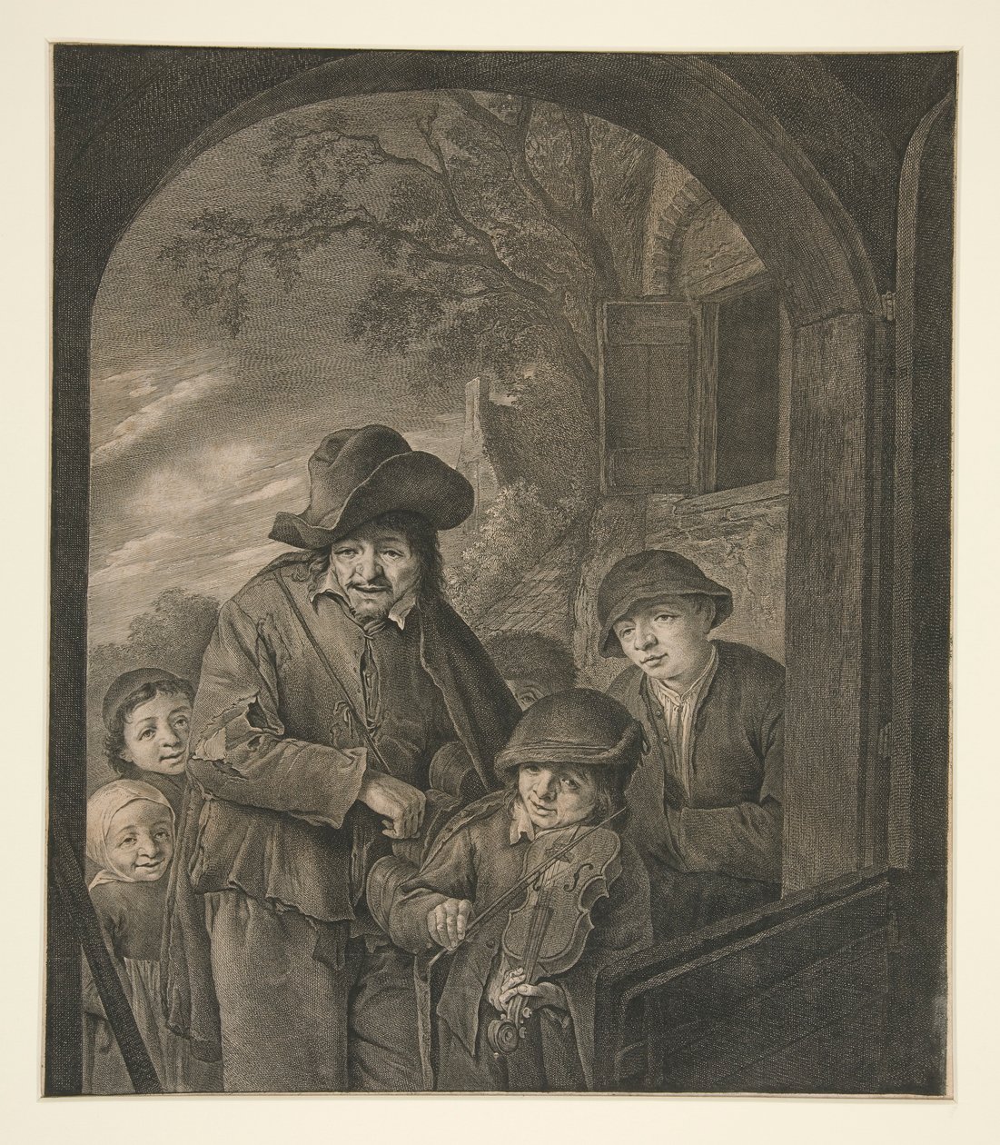 Uten tittel (Musicians at an Inn Door) av Cornelis Visscher