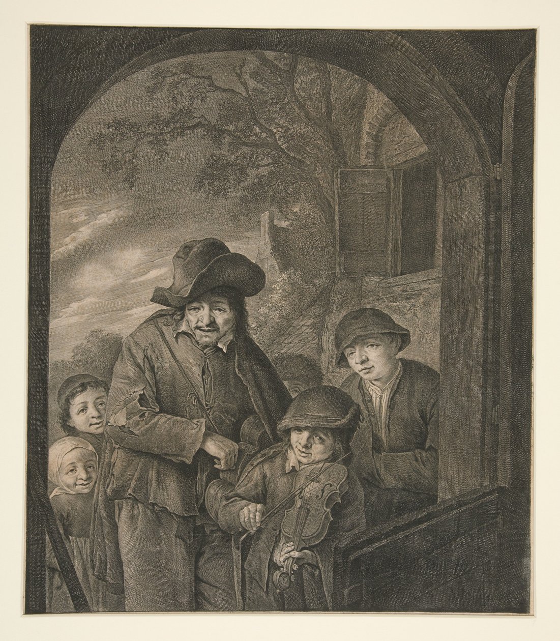 Uten tittel (Musikere ved en krostuedør) av Cornelis Visscher