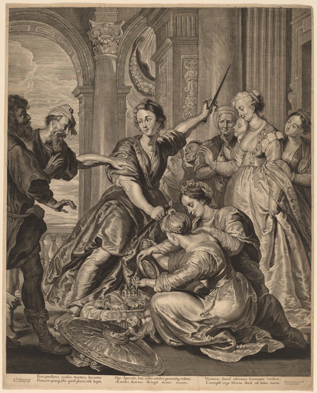 Achilles ved hoffet i Lycomedes av Cornelis Visscher after Sir Peter Paul Rubens, published by Pieter Claesz Soutman