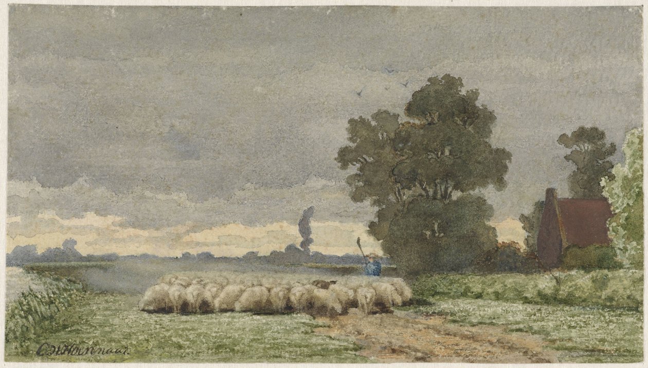Landskap med saueflokk av Cornelis Willem Hoevenaar (II)