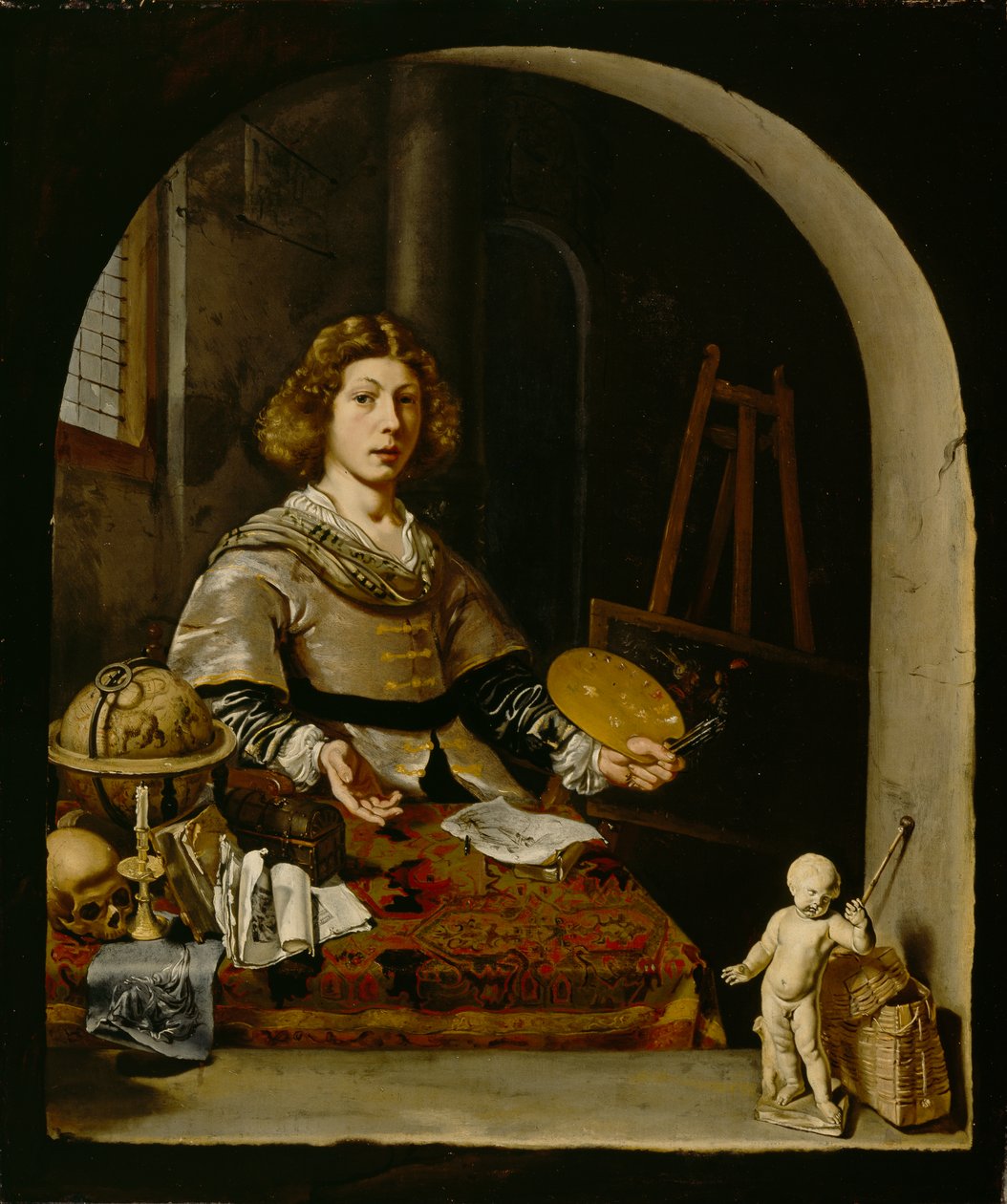 Kunstneren i hans atelier, ca. 1665-70 av Cornelis attr. to Bisschop