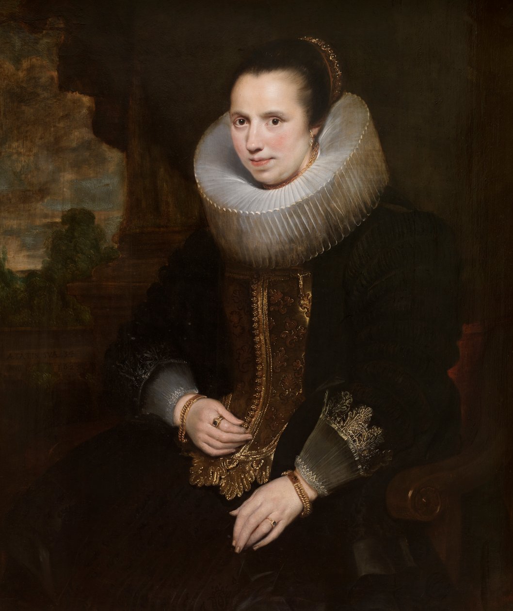 Elisabeth Hoegaerts (olje på lerret) (par til 471109) av Cornelis de (attr. to) Vos