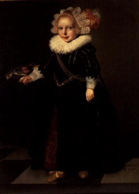 Jente iført en svart kjole med fjærhodekjole av Cornelis de (follower of) Vos