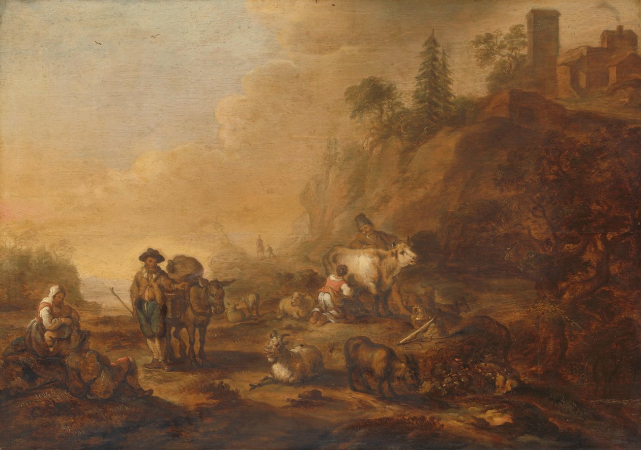 Landskap med gjetere og flokkene deres av Cornelis de Bie