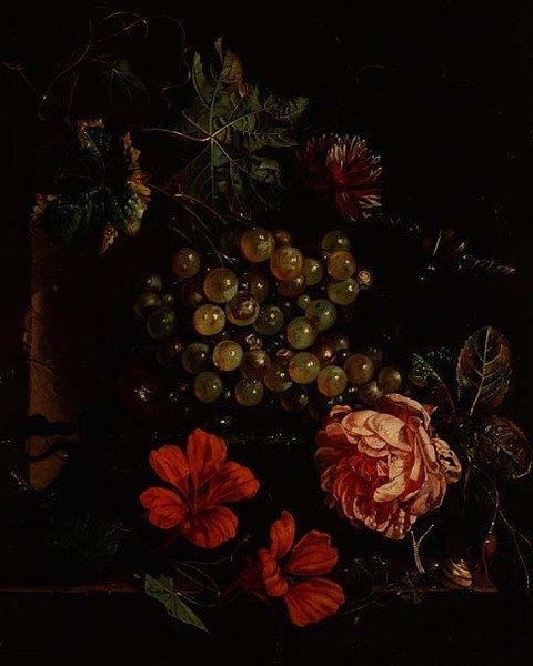 Druer og blomster med bille, snegl og øgle av Cornelis de Heem