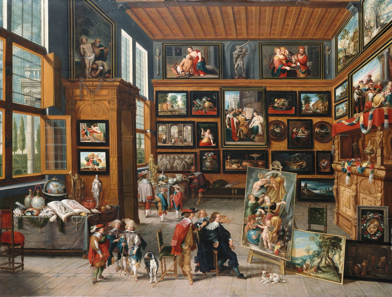 En romslig entré med bilder, samleobjekter, en kunstner og en kjenner, ca. 1635-1640 av Cornelis de I Baellieur