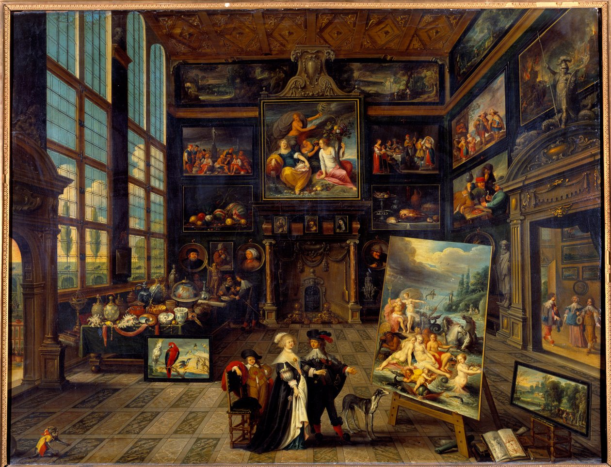 Innvendig visning av et galleri med malerier og kunstverk Maleri av Cornelis de Baellieur (1607-1671) 1637 Søn. 0,99x1,23 m av Cornelis de I Baellieur