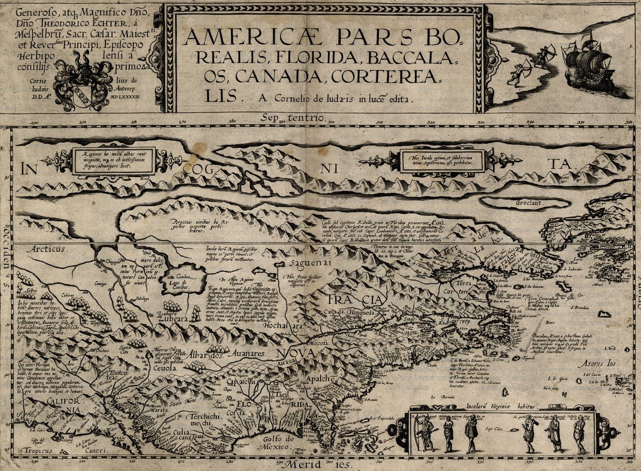 Nord-Amerika, Florida, Torsk, Canada, Corterealis av Cornelis de Jode