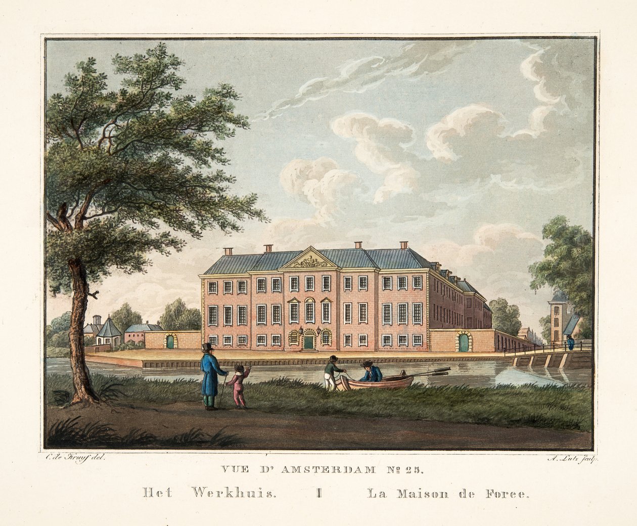 Utsikt over Amsterdam No.25. Het Werkhuis. La Maison de Force, 1825 (håndfarget gravering) av Cornelis de Kruyff