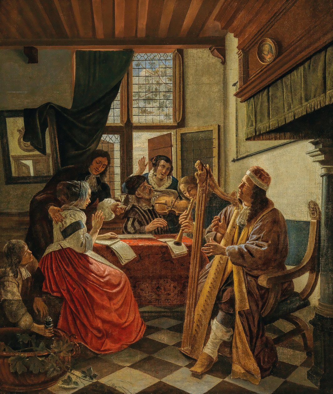 Musikkskapende selskap i et interiør, 1670-tallet. av Cornelis de Man