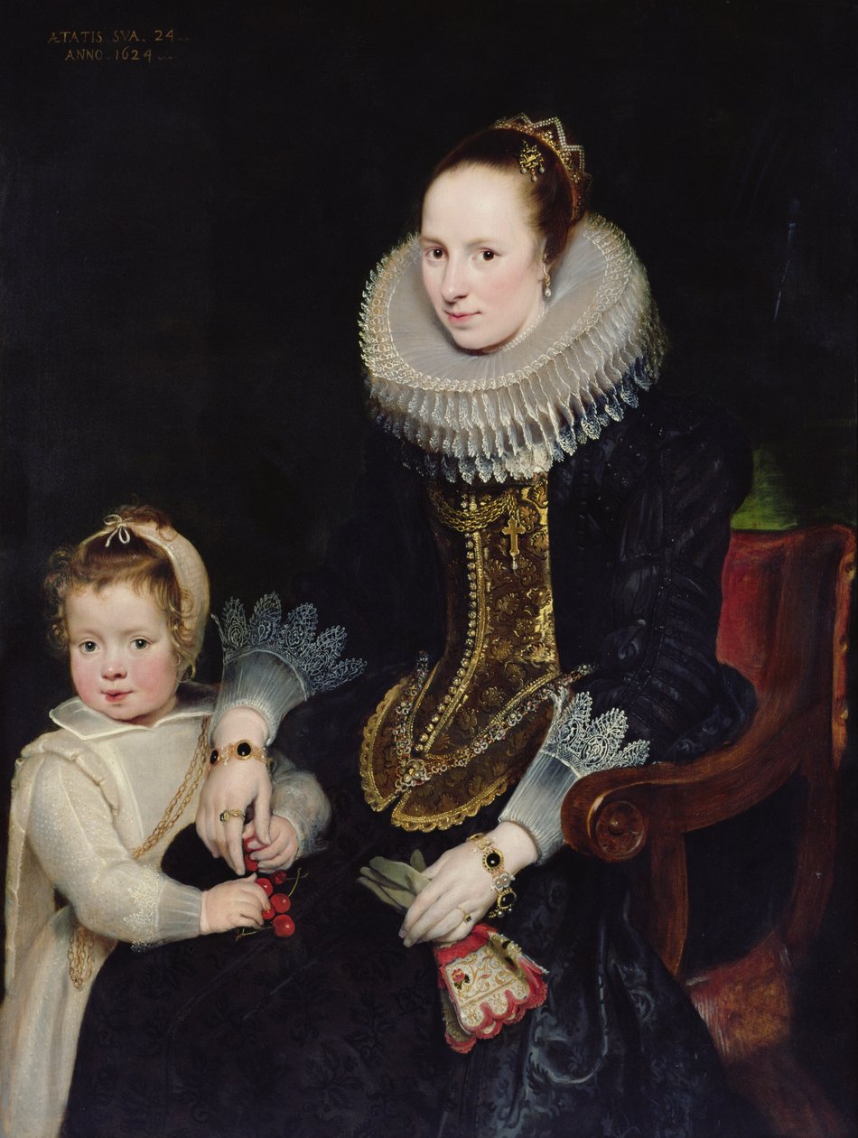 Portrett av en dame og hennes datter (olje på panel) av Cornelis de Vos