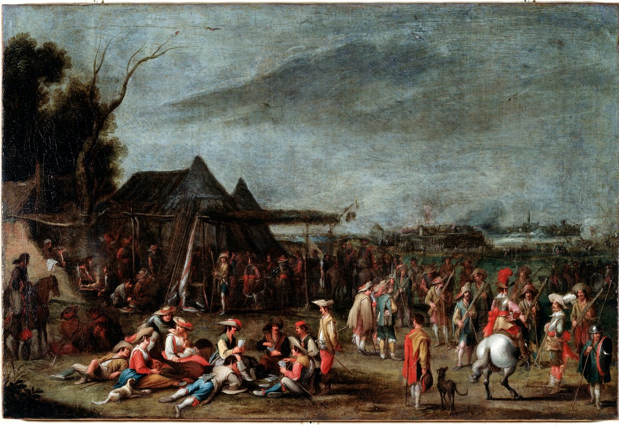 Bivouac de soldats (soldatenes bivuak) Maleri av Cornelis De Wael (1592-1667) 1600-tallet Dim 50x75 cm Genes, Musei di Strada Nuova (ex Palazzo Bianco) av Cornelis de Wael