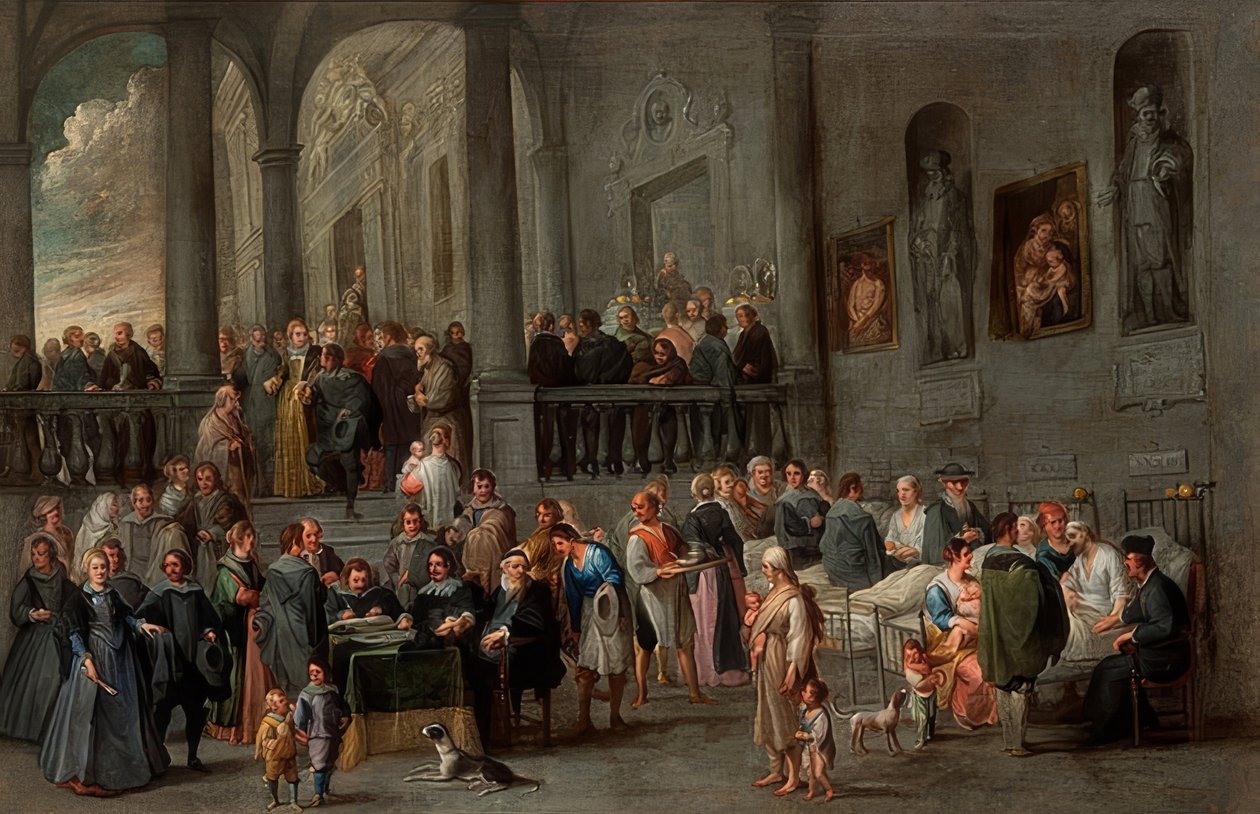 Å besøke de syke (fra en syklus med de syv barmhjertighetsverkene). Rundt 1640 av Cornelis de Wael