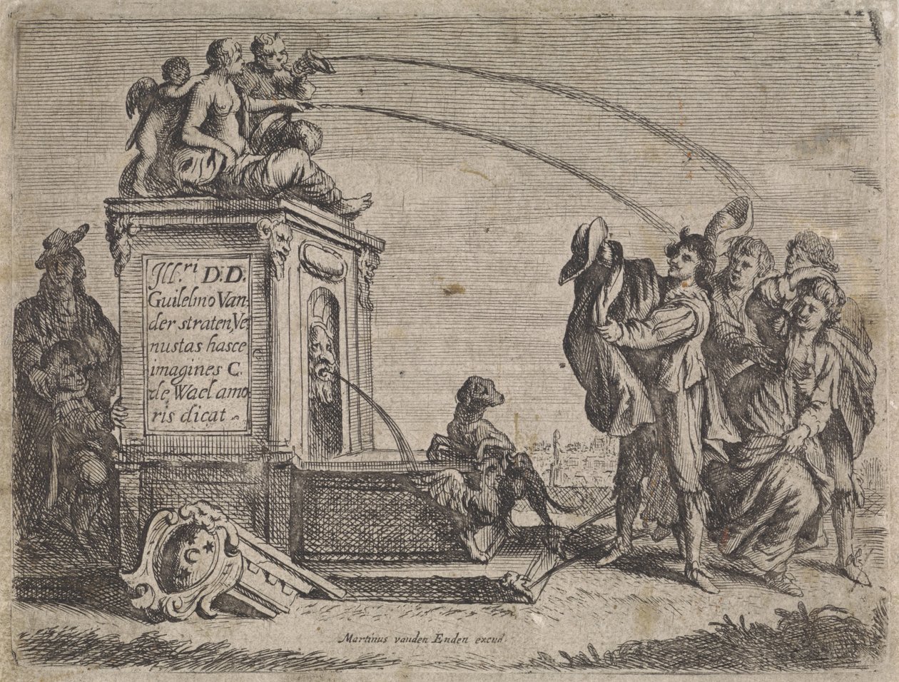 Gruppe mennesker ved fontenen Sjangerscener (serietittel) av Cornelis de Wael