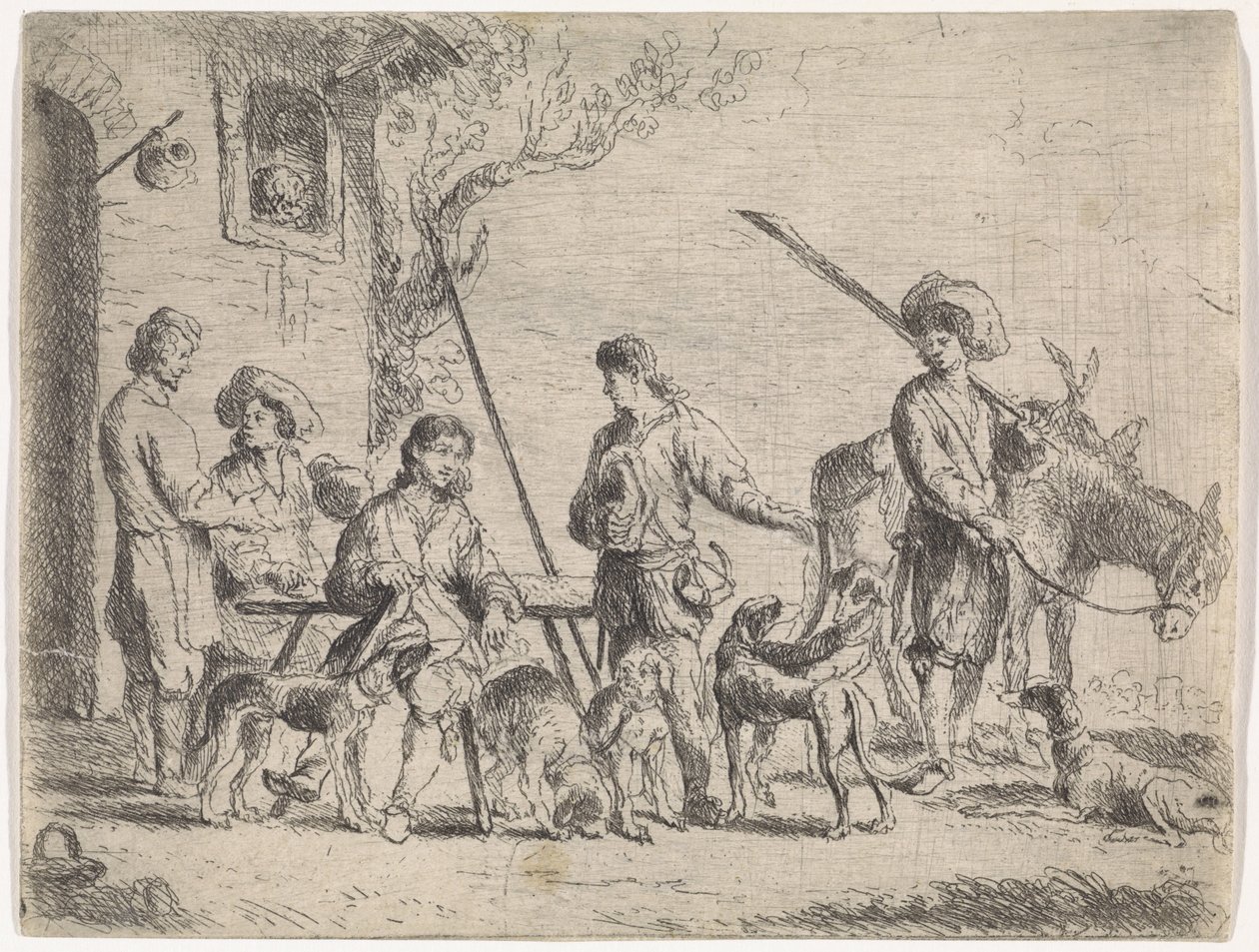 Jegere foran et vertshus Sjangerscener (serietittel) av Cornelis de Wael