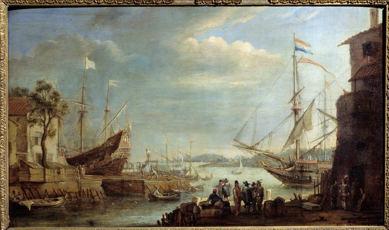 Havn på 1600-tallet Maleri av Cornelius de Waez (1592-1667) Chalons sur Marne fra 1600-tallet, Museum of Fine Arts av Cornelis de Wael