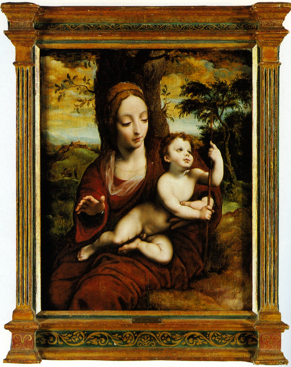Madonnaen og barnet i et landskap av Cornelis van Cleve