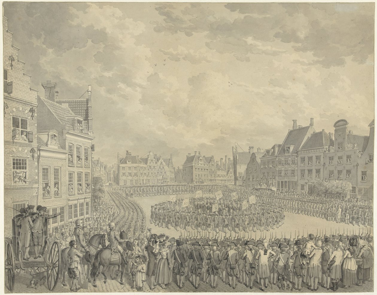 Banning i kommissærstyret av skytteroffiserene på Neude i Utrecht, 1786 av Cornelis van Cuylenburgh (II) (signed by artist)