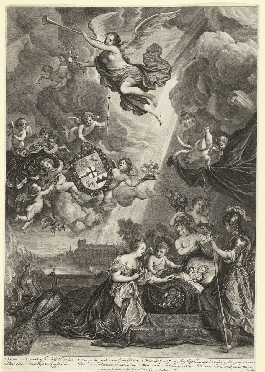 Allegori om fødselen til prinsesse Maria Amalia, datter av Hendrik Casimir, 1689 av Cornelis van Dalen (II)