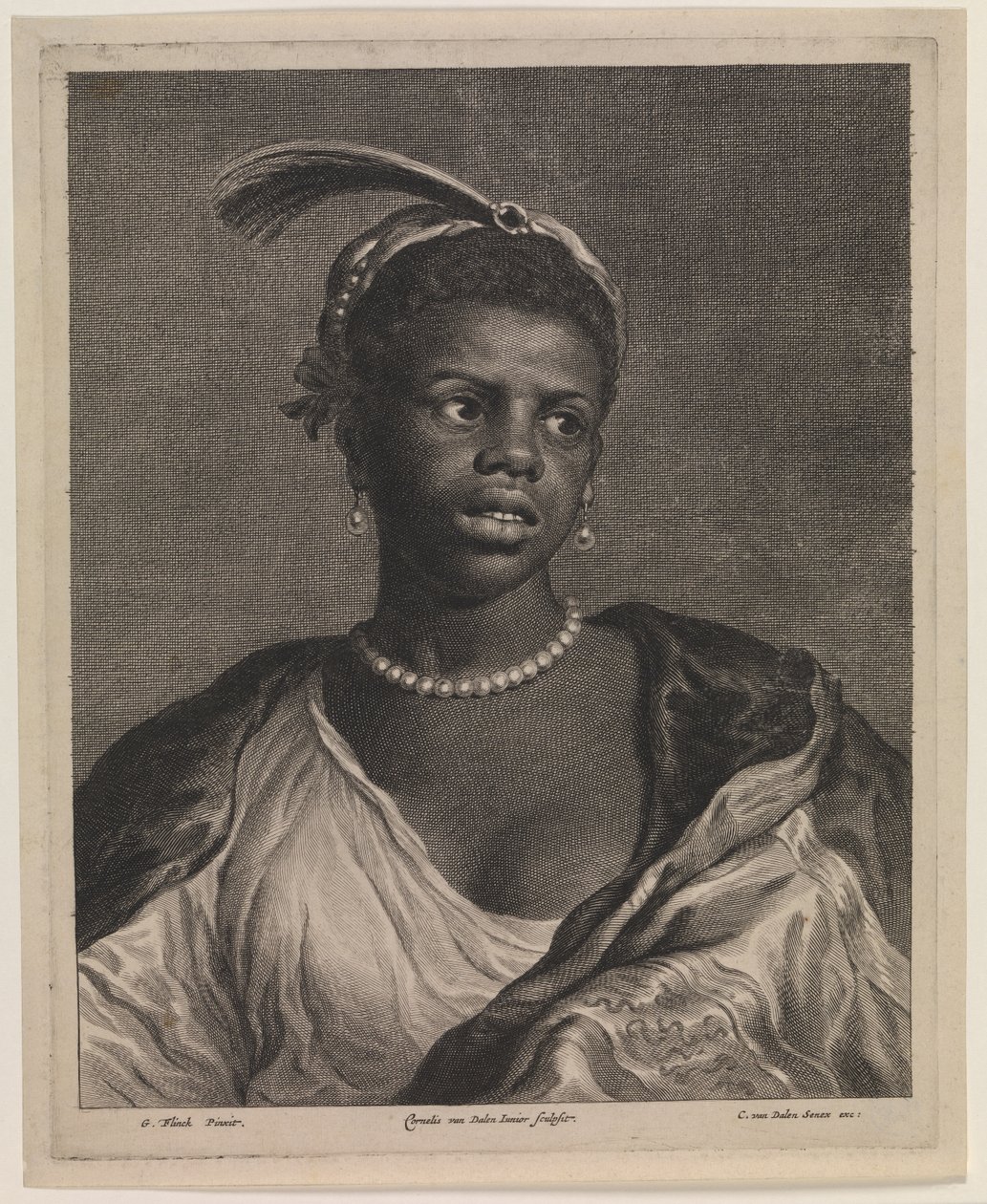 Portrett av en afrikansk kvinne med perlekjede av Cornelis van Dalen