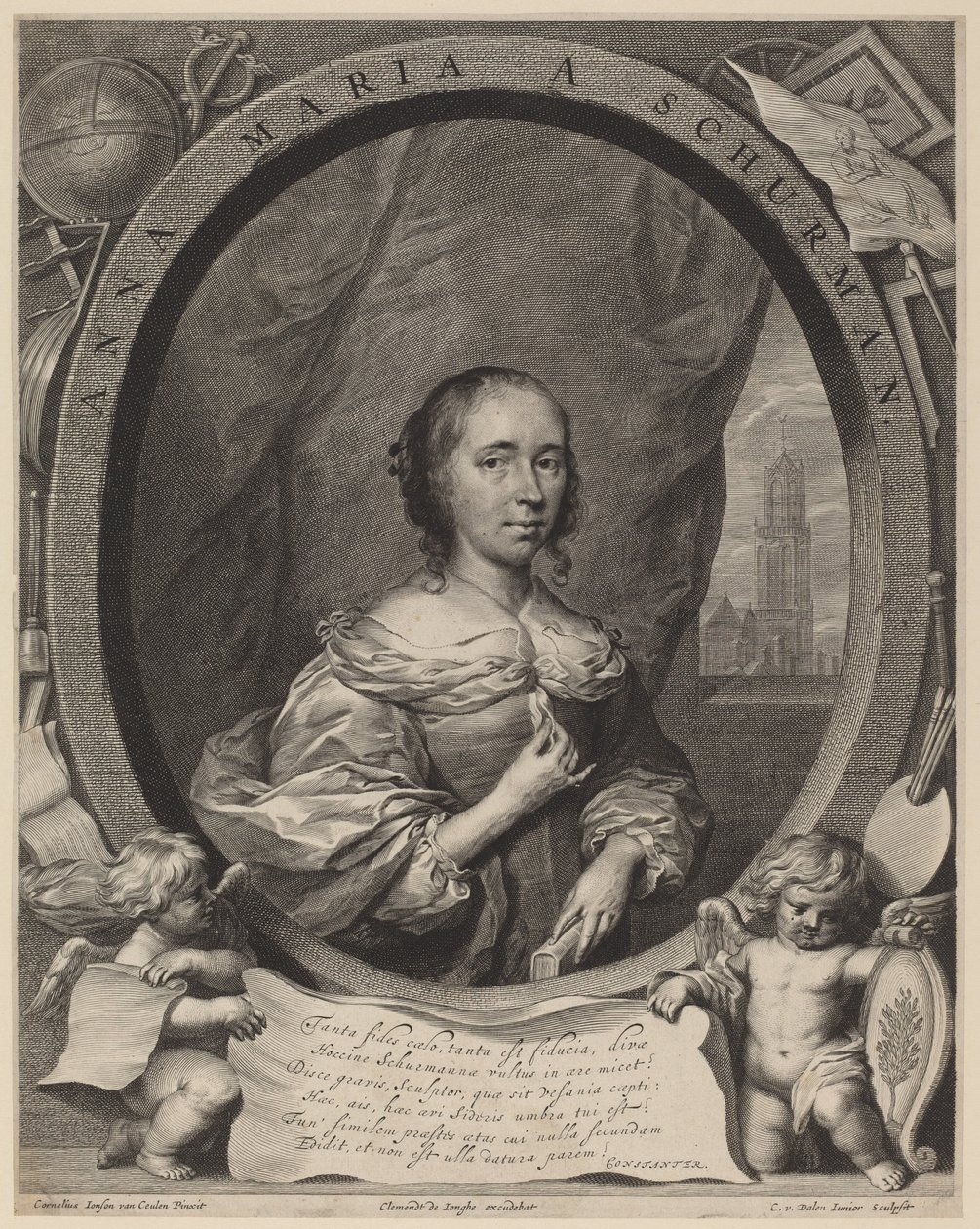 Anna Maria van Schurman av Cornelis van Dalen the Younger, after Cornelis Jonson
