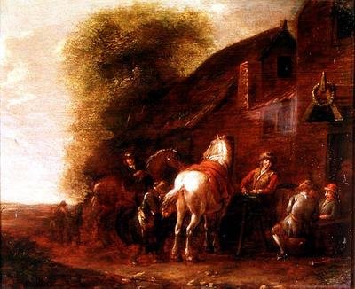 Ryttere utenfor en landsbykro av Cornelis van Essen