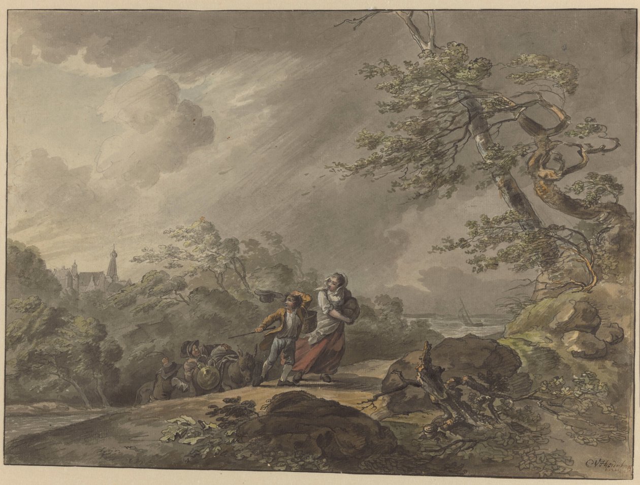Reisende overfalt av en storm ved Castle Doorwerth av Cornelis van Hardenbergh
