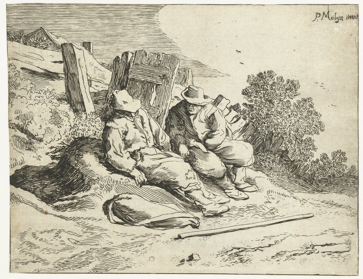 Bønder ved siden av veien Fire landskap (serietittel) av Cornelis van Kittensteyn (attributed to)