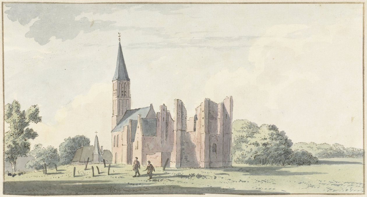 Ruinene av kirken i Serooskerken av Cornelis van Noorde (attributed to)