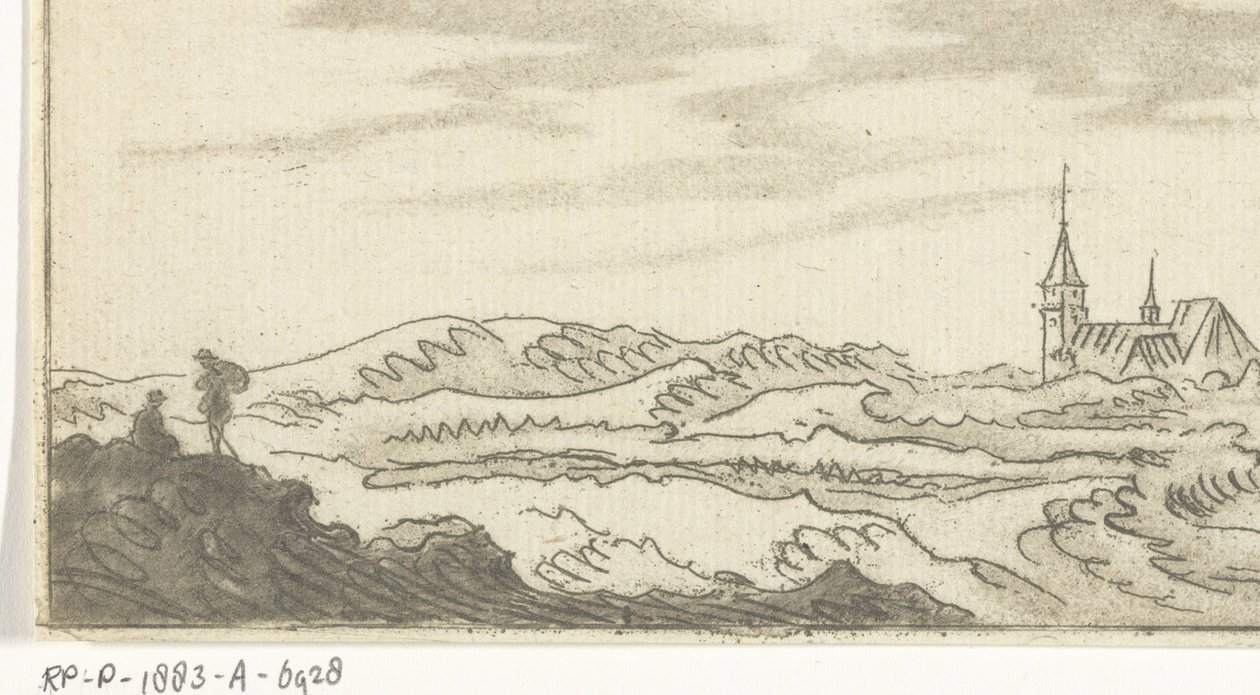 Sanddynelandskap med kirke av Cornelis van Noorde