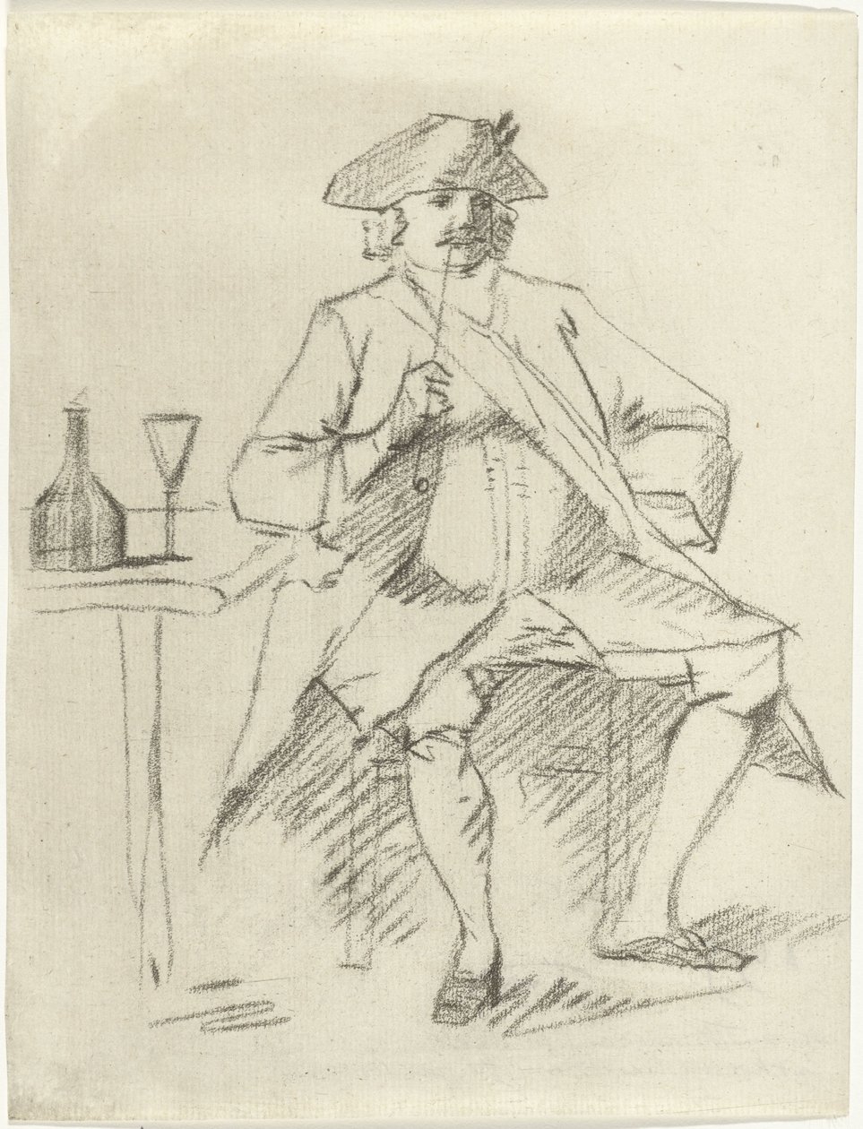 Mann med pipe sitter ved et bord av Cornelis van Noorde