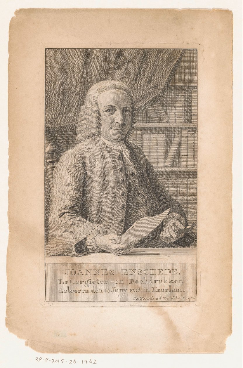 Portrett av Johannes Enschedé Joannes Enschede, typegrunnlegger og boktrykker (tittel på objekt) av Cornelis van Noorde
