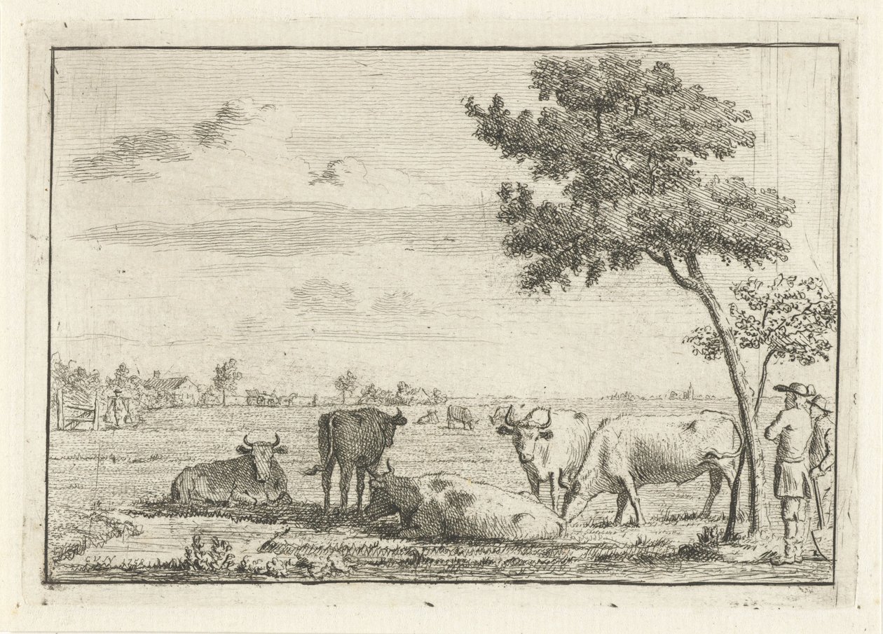 Fem kyr på en eng av Cornelis van Noorde
