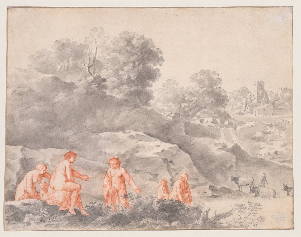 Nakenbilder i et landskap (muligens Diana og Callisto) av Cornelis van Poelenburch