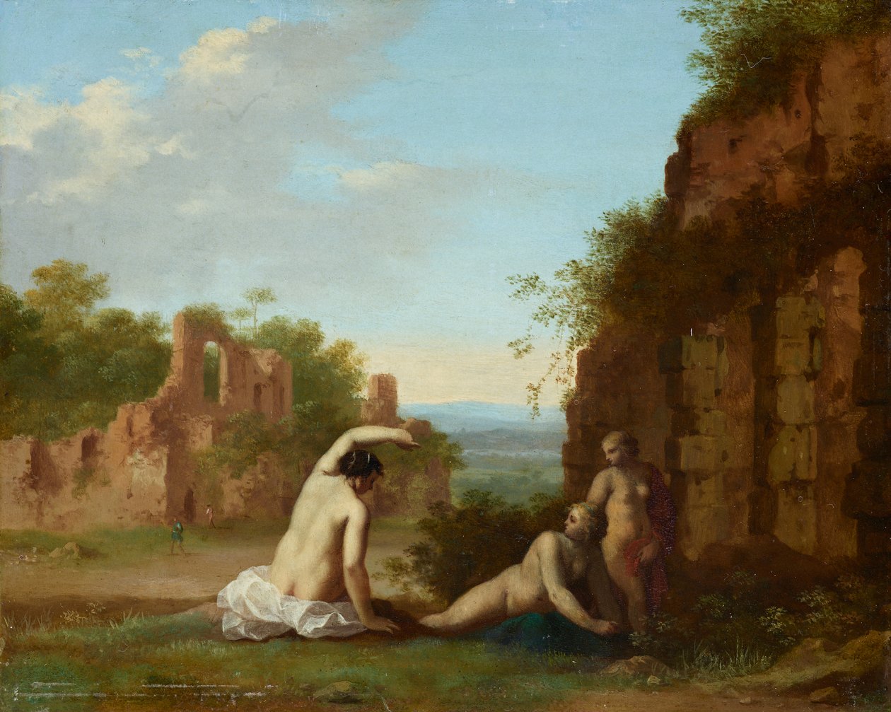 Romersk landskap med nymfer av Cornelis van Poelenburch