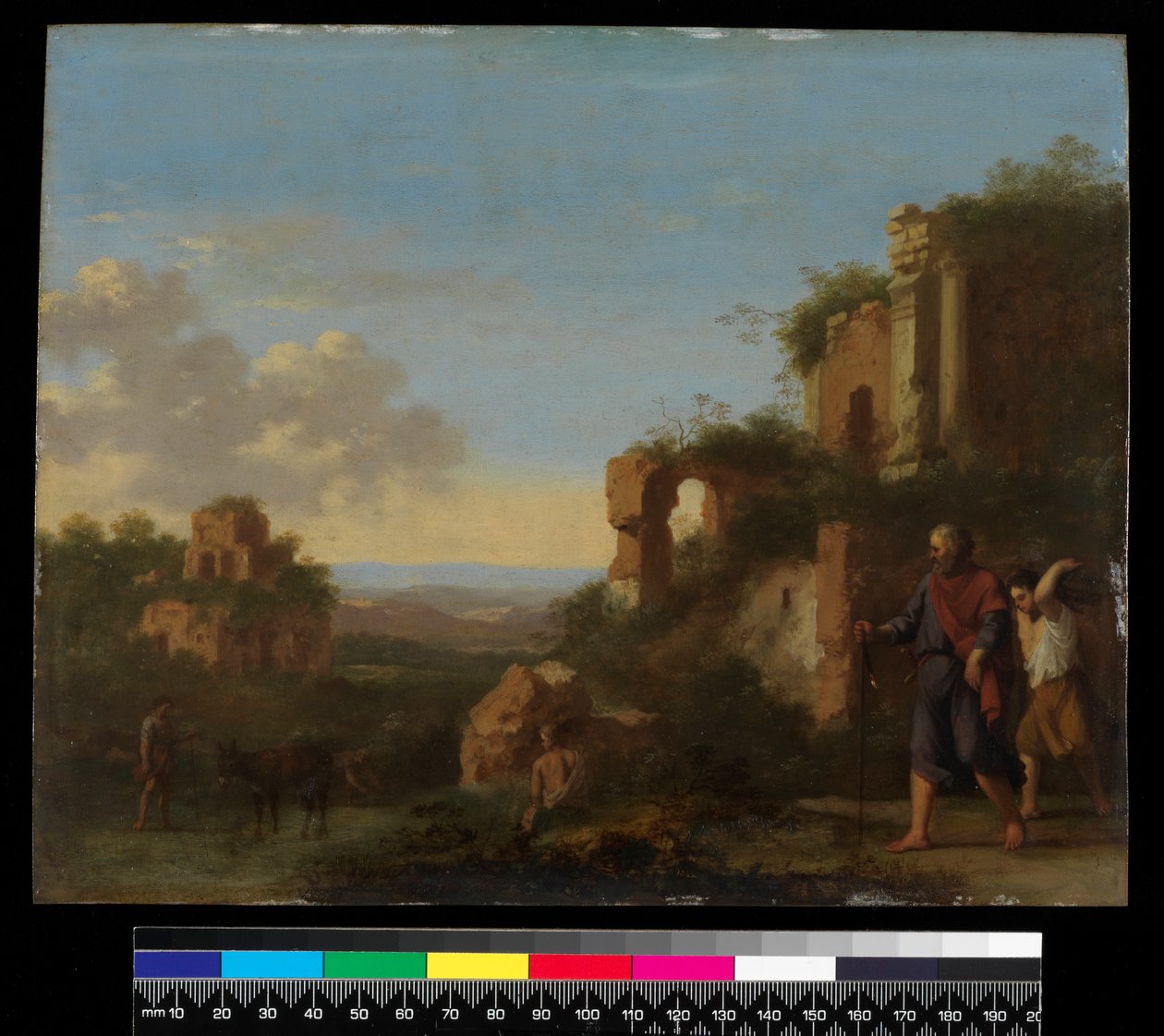 Landskap, med Abraham og Isak, før 1667 (olje på kobber) av Cornelis van Poelenburgh