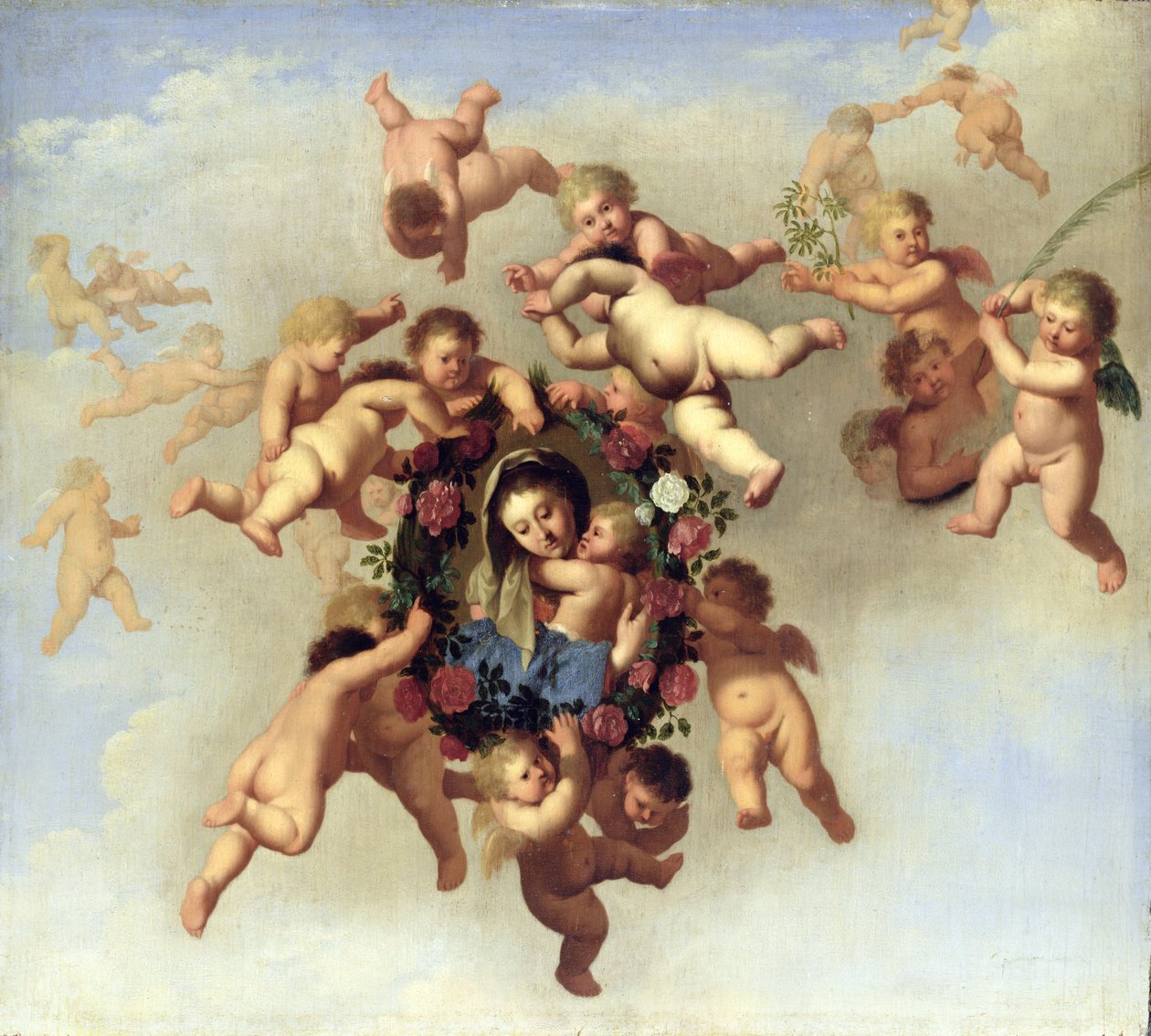 Engler som bærer et portrett av Madonnaen til himmelen av Cornelis van Poelenburgh or Poelenburch