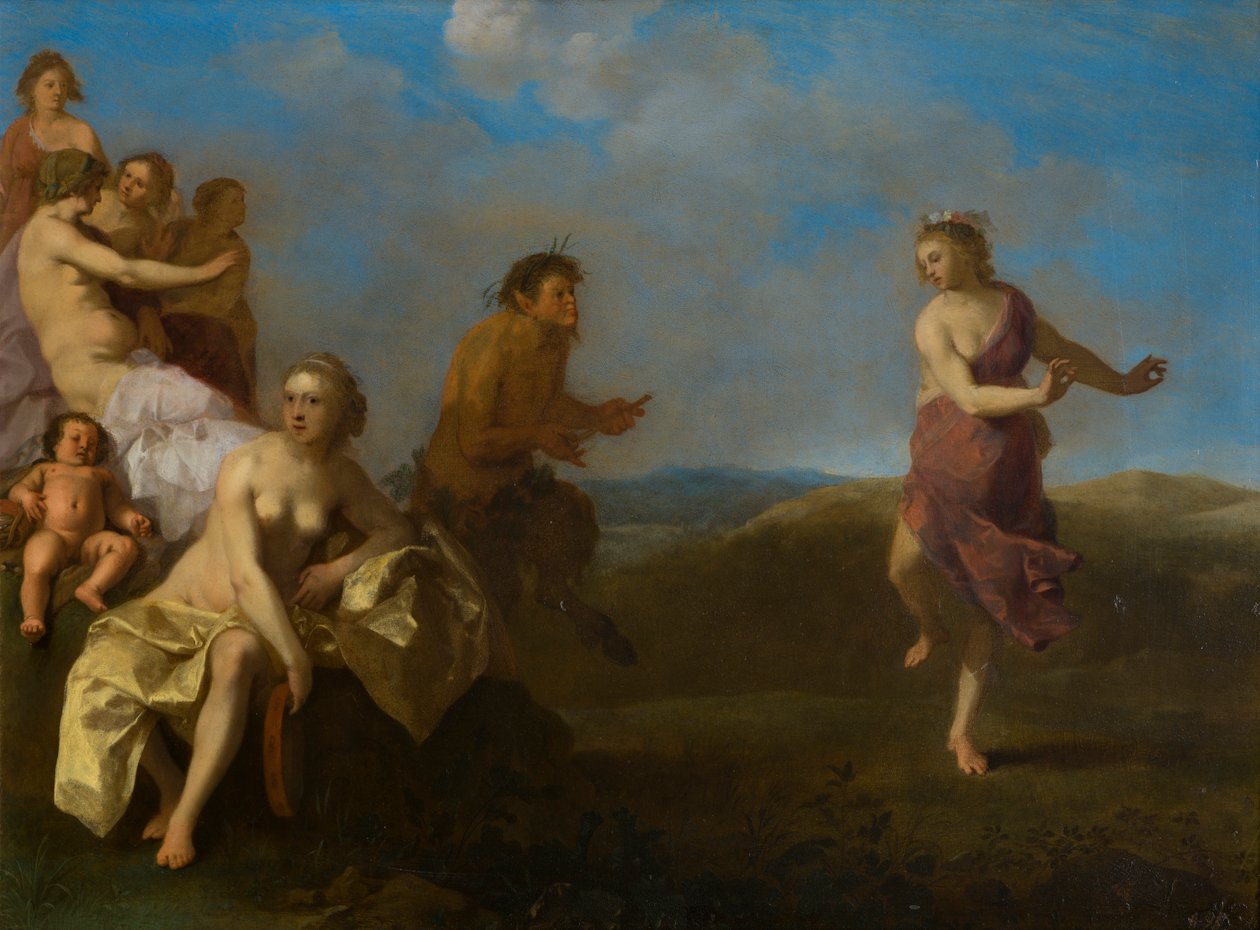 Nymphs and a Satyr, ca. 1621 (olje på kobber) av Cornelis van Poelenburgh or Poelenburch