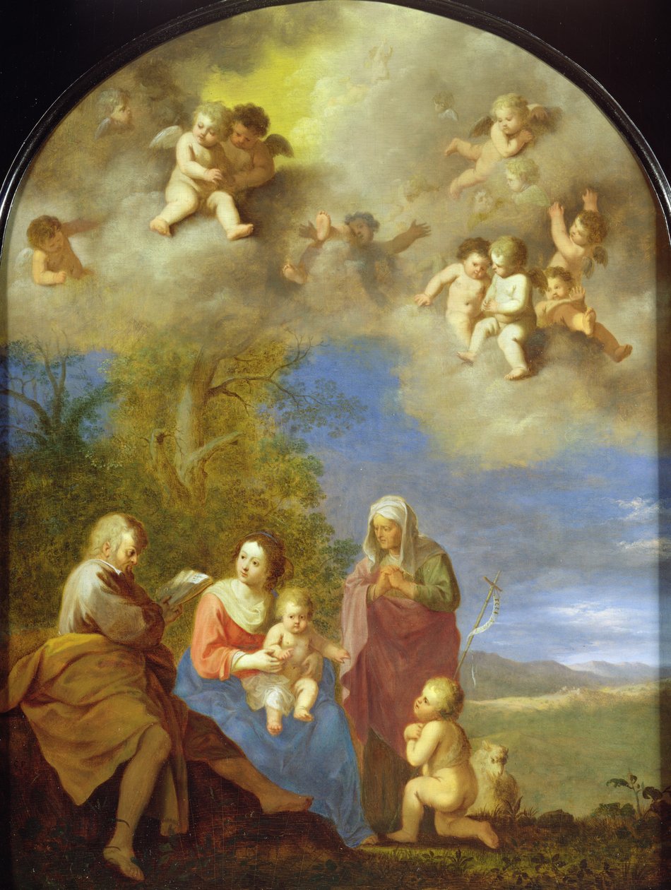 Den hellige familie (panel) av Cornelis van Poelenburgh or Poelenburch