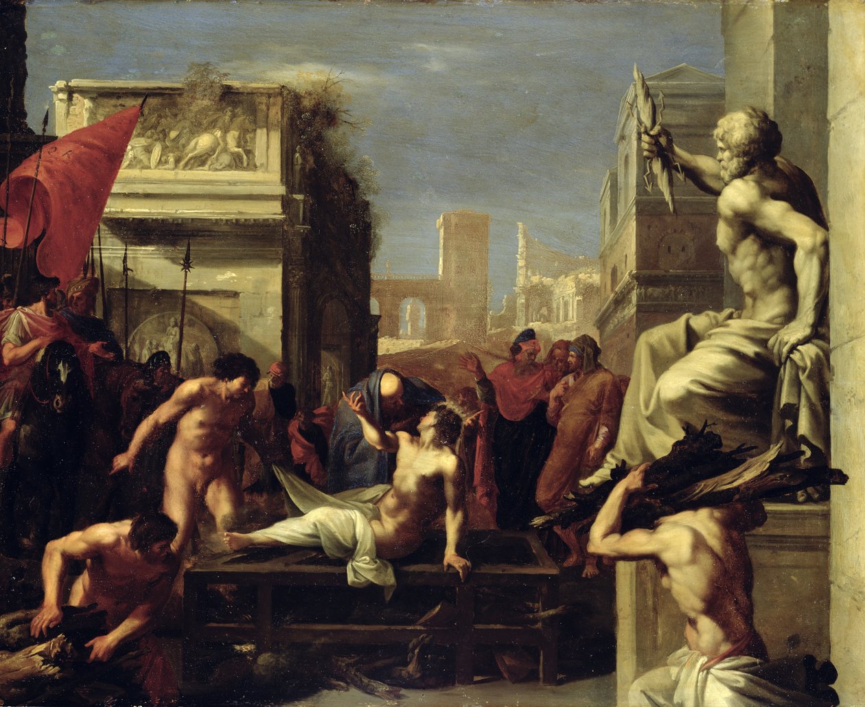 The Martyrdom of St. Lawrence, 1620-1 (olje på kobber) av Cornelis van Poelenburgh or Poelenburch