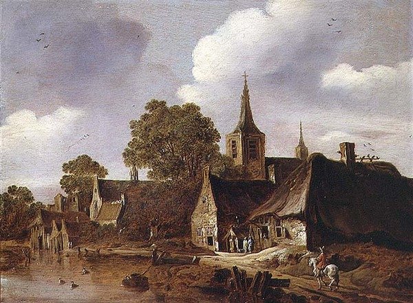 En landsby ved en elv av Cornelis van Zwieten
