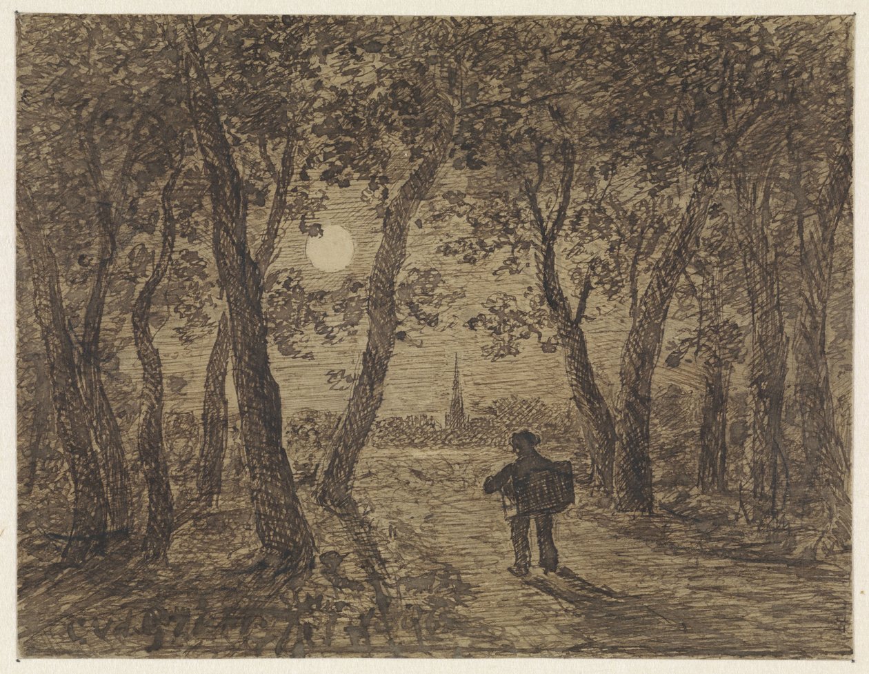 Mann som går ut av en skog i måneskinn av Cornelis van der Griendt