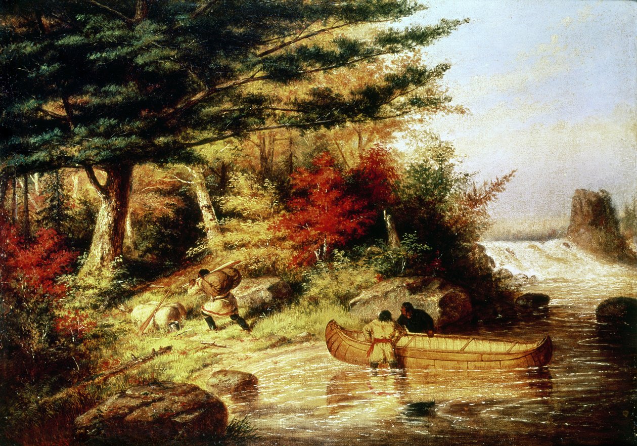 Indianere som transporterte pelsverk gjennom den kanadiske villmarken, 1858 av Cornelius Krieghoff