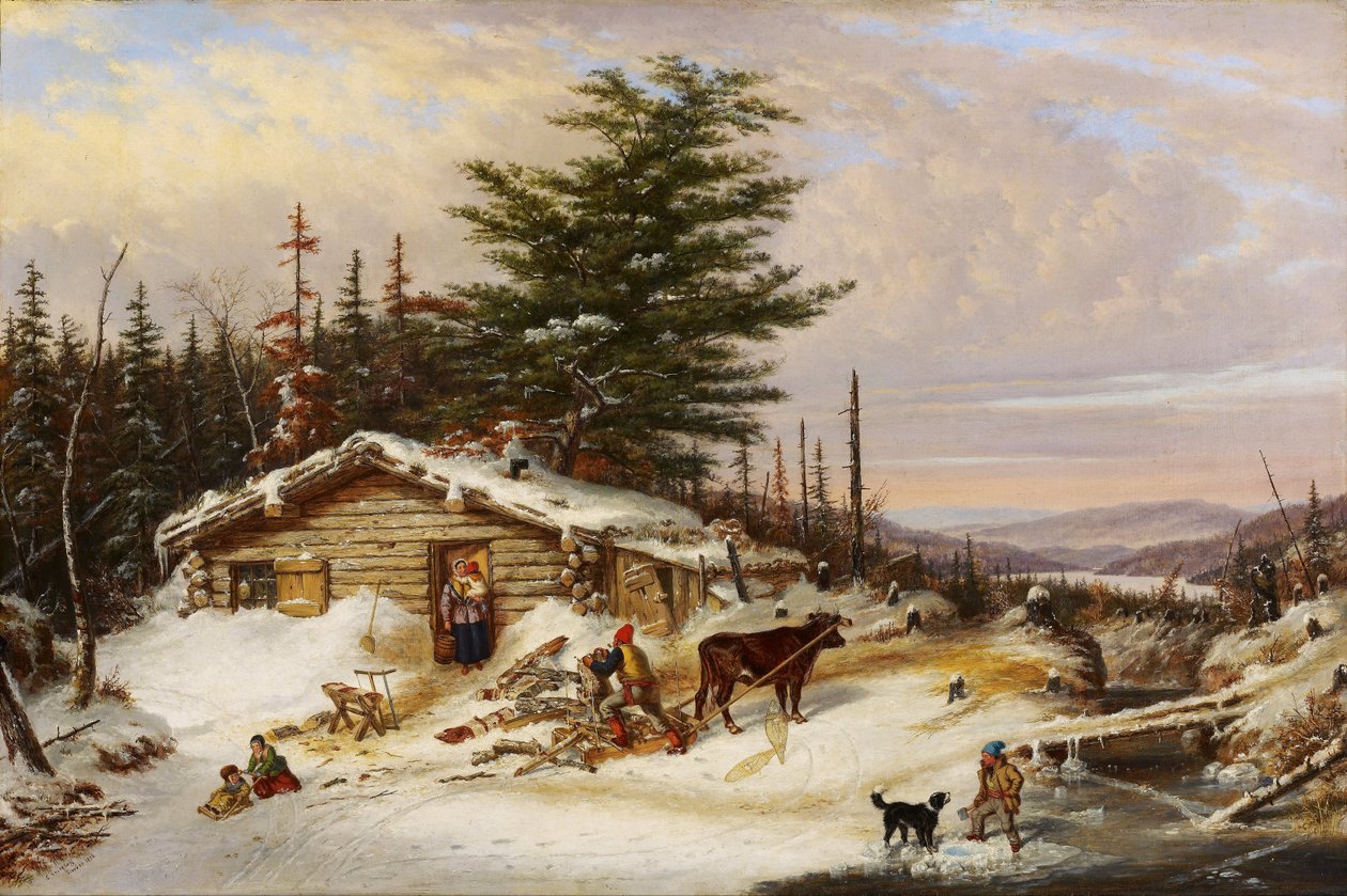 Nybyggere tømmerhus av Cornelius Krieghoff