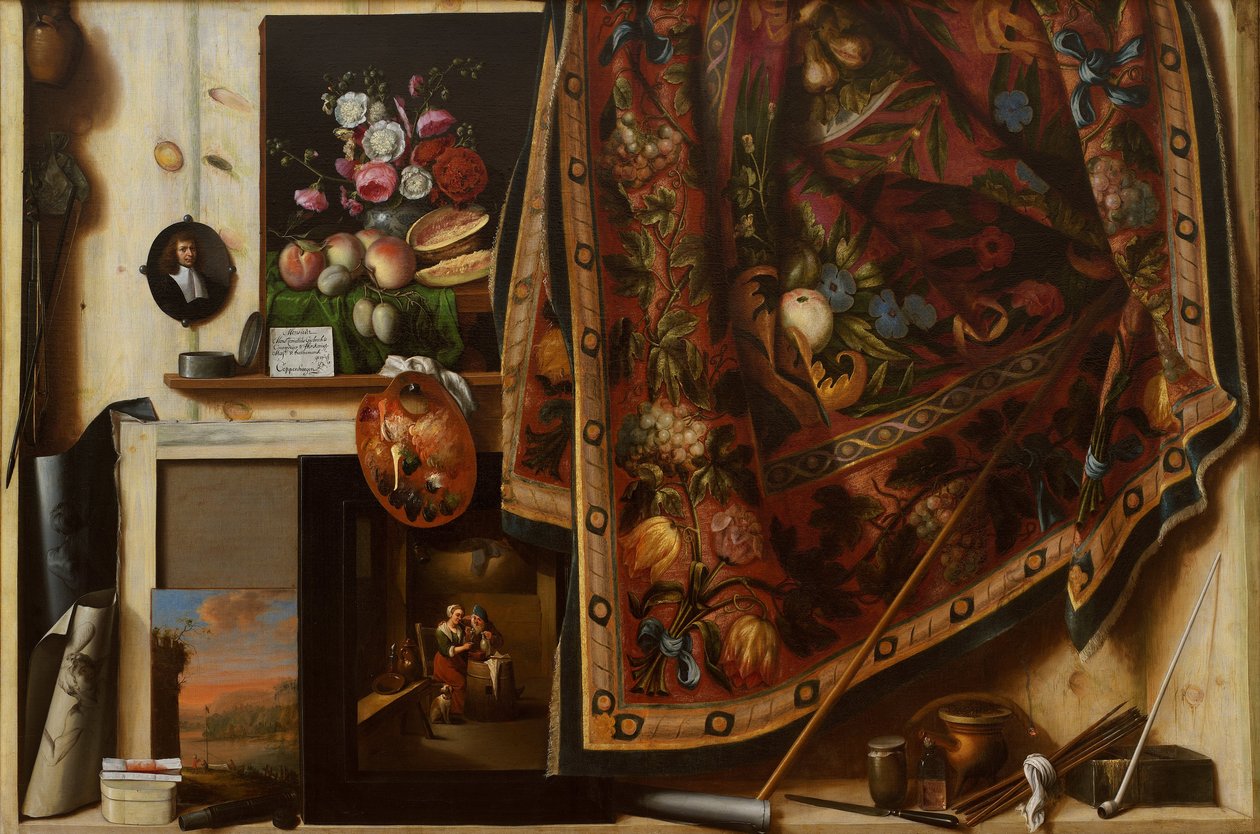Trompe loeil. Et kabinett i Artists Studio av Cornelis Norbertus Gijsbrechts